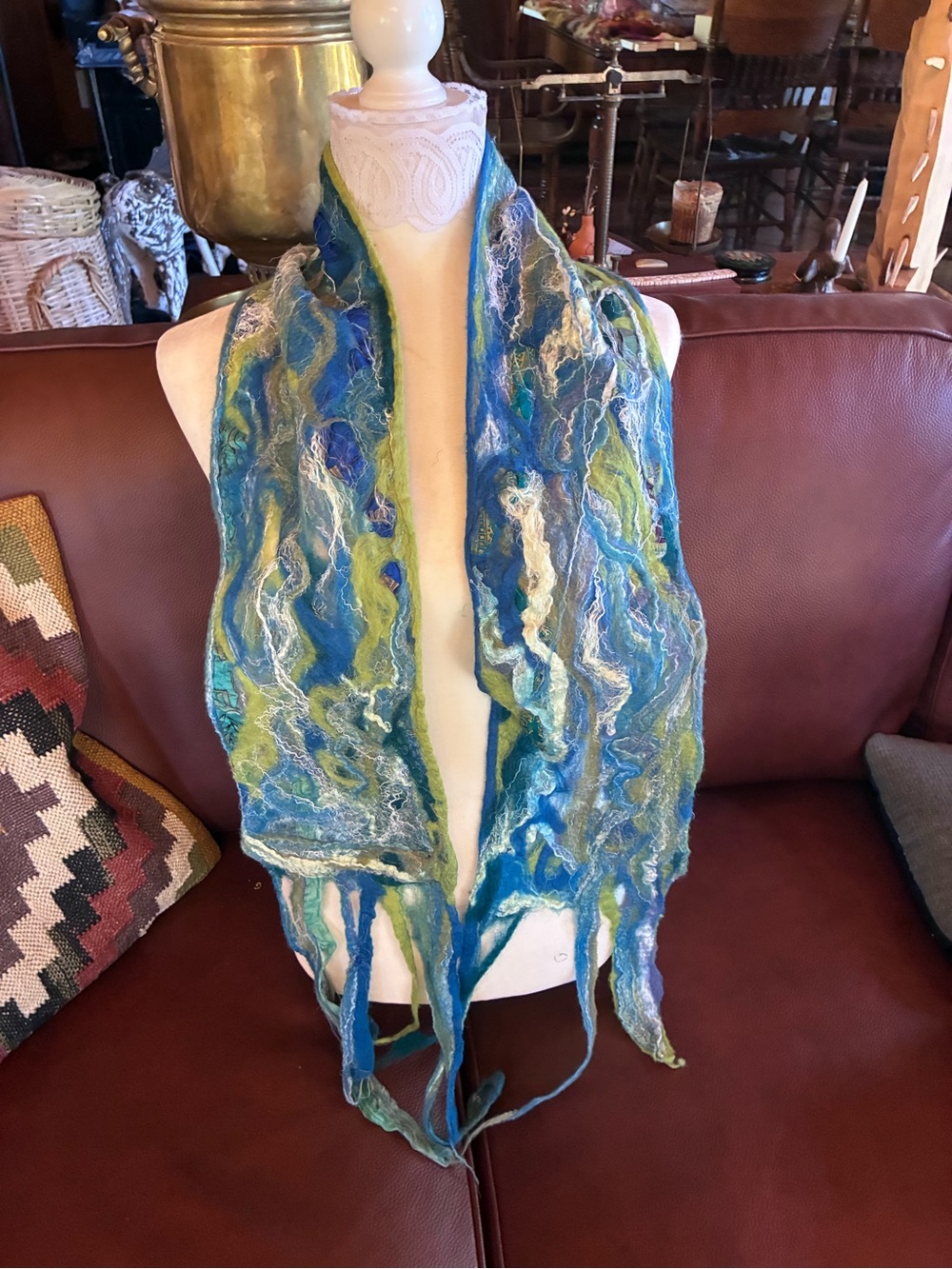 Handmade By Seller Blue Green wet Felted Wool Scarf
